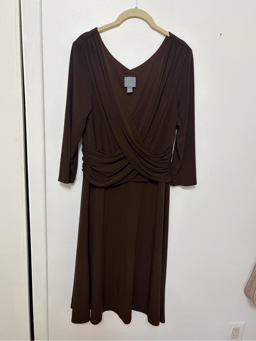 Rabbit Rabbit Rabbit Brown Draped V-Neck Long Sleeve Dress